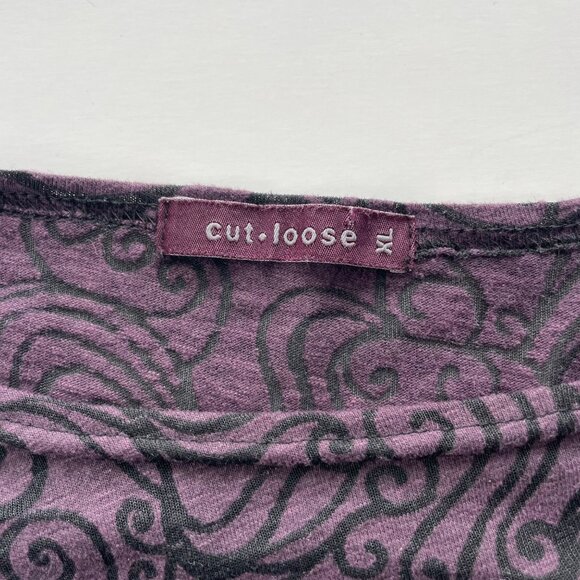 Cut Loose Black Purple Stretch Lightweight Semi Sheer Top Artsy Summer Size XL - Picture 4 of 11